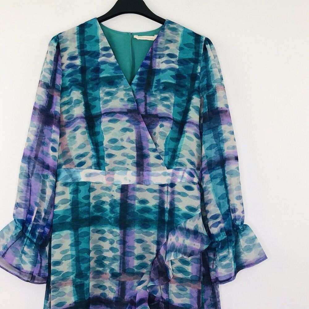 Soft Surroundings Women M Dress V Neck Elastic Waist Ruffles Flowy Blue NWOT B8 - Picture 2 of 5